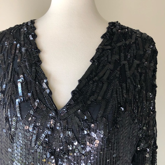 Silk and Sequins Black Formal Top Miss Poillette P - Picture 4 of 10